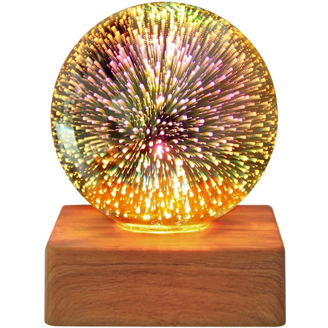 3D Colorful Glass Night Light USB Projector Lamp Magic Glass Ball Night Light with Wood Base Home Decor Gifts