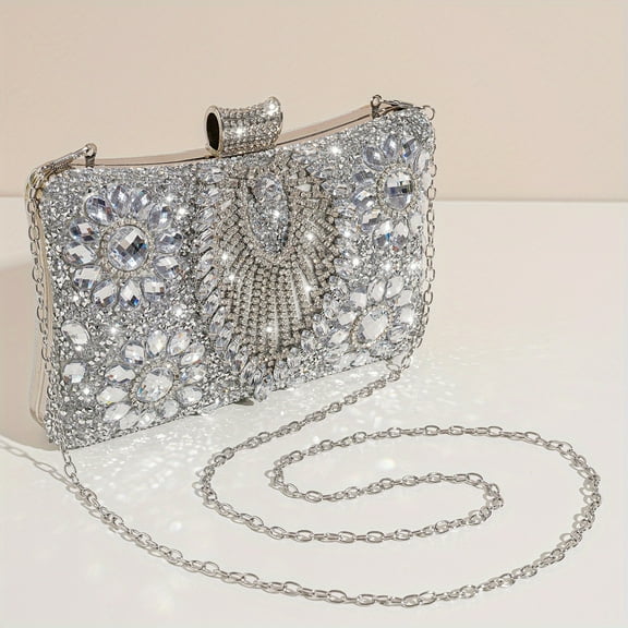 Shiny Rhinestone Evening Bag, Luxury Beaded Clutch Purse, Women Bridal Handbag For Wedding Party Prom - Perfect for Carnival Mardi Gras Music Festival