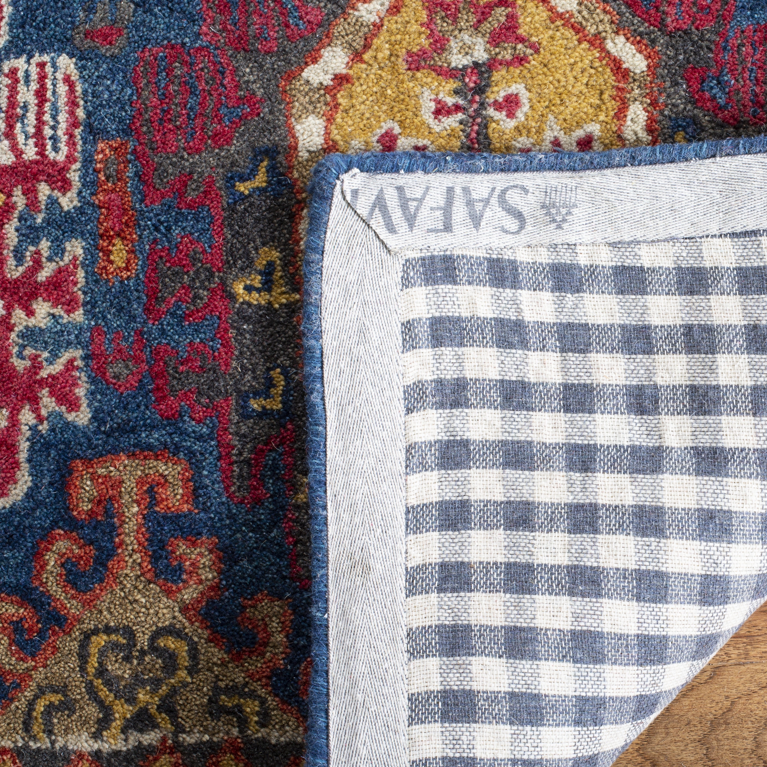 SAFAVIEH Heritage Yasim Geometric Wool Runner Rug, Navy/Red, 2'3" x 12'