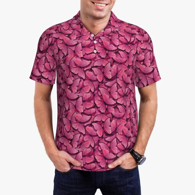Fotbe Butterfly Camiseta Polo de Golf para Hombre con Estampado – Camisa Deportiva Transpirable con Cuello Abotonado-X-Large