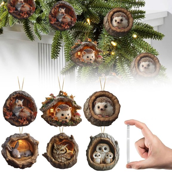Woodland Animal Christmas Ornaments, 6Pcs 3.14 in Acrylic Forest Animal Ornaments for Christmas Tree, Garland and Rustic Decor, YDYB