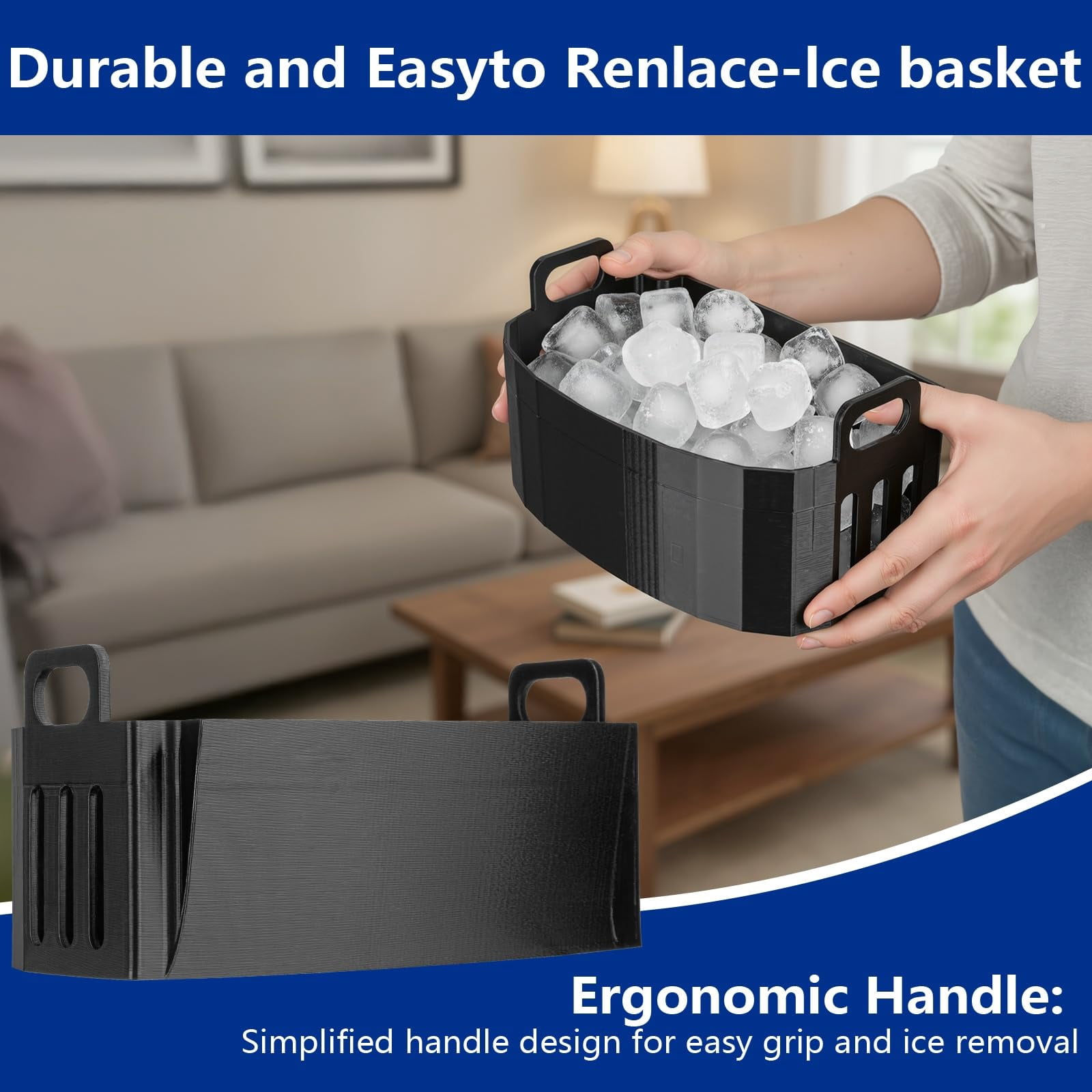 Ice Maker Replacement Basket for Magic Chef Countertop Ice Machine, Removable Ice Storage Bin for Kitchen Home Office Use, Black