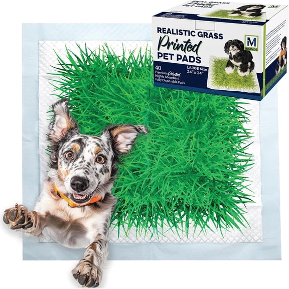 Big Dawg Pet Supplies Real Grass Printed Disposable Pet Pads. 24x24in Puppy Pee Pads for Dogs, Cats, and Small Animal Wee in Handy Grab-n-Go Box. Absorbent Potty Training, Housebreaking Supplies
