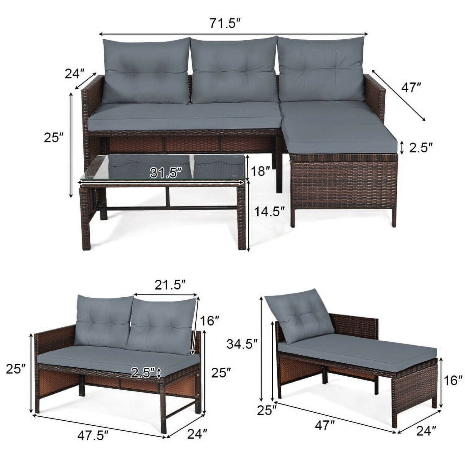 Aimee Lii 3 Pieces Patio Wicker Rattan Sofa Set, Wicker Patio Couch, Outdoor Balcony Furniture, Gray Aimee Lii 3 Pieces Patio Wicker Rattan Sofa Set, Wicker Patio Couch, Outdoor Balcony Furniture, Gray