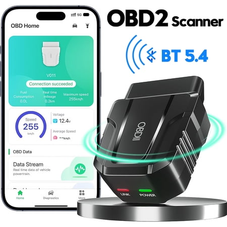 OBD2 Scanner Reader Bluetooth Wireless Auto Diagnostic Scan Tool for iOS & Android for Performance Test Bluetooth 5.4 Car Check Engine Car Code Reader Clear Error Code Live Data Reset Exclusive APP