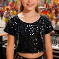 thumbnail image 2 of Sparkly Glitter Performance Tee For Girls And Boys Cheerleading Short Sleeve Top Festive Party Stage Show Tween Kids Summer Soft Comfy Cute Teen Basic Tees, 2 of 3