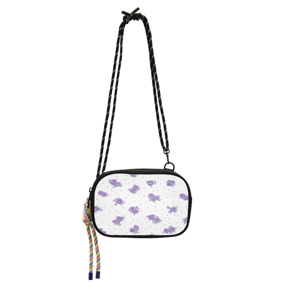 Women's Crossbody Phone Bag Small Wallet Purse with Detachable Rope Strap Travel Handbags Lavender Roses Pattern