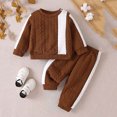 thumbnail image 2 of Odeerbi Toddler Boys Girls Fall Winter Outfits Thermal Cable Knit Sweater with Jogger Pants Set Kids Long Sleeve Knitted Pullover Sweater Top Trousers Set Toddler Clothes Brown, 2 of 8