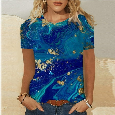 

Mishuowoti Top Pajama Womens Casual Printed T Shirts Summer Fashion Casual Tops Round Neck Loose Comfortable Soft Shirts