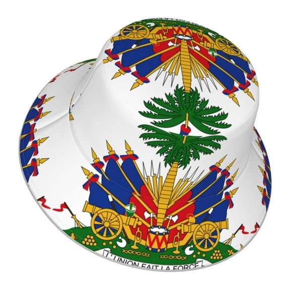 Unisex Coat Of Arms Of Haiti Bucket Hat Fisherman Cap Reversible Travel Sunhat With Reflective Stripe