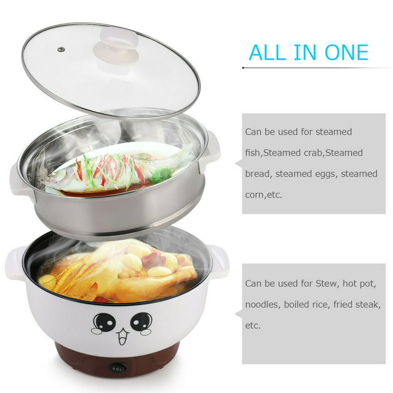 3-in-1 Multifunction 2.3L Electric Skillet Cooker Steamer Grill Pot Nonstick with Lid + 5 Free Gifts, Gray