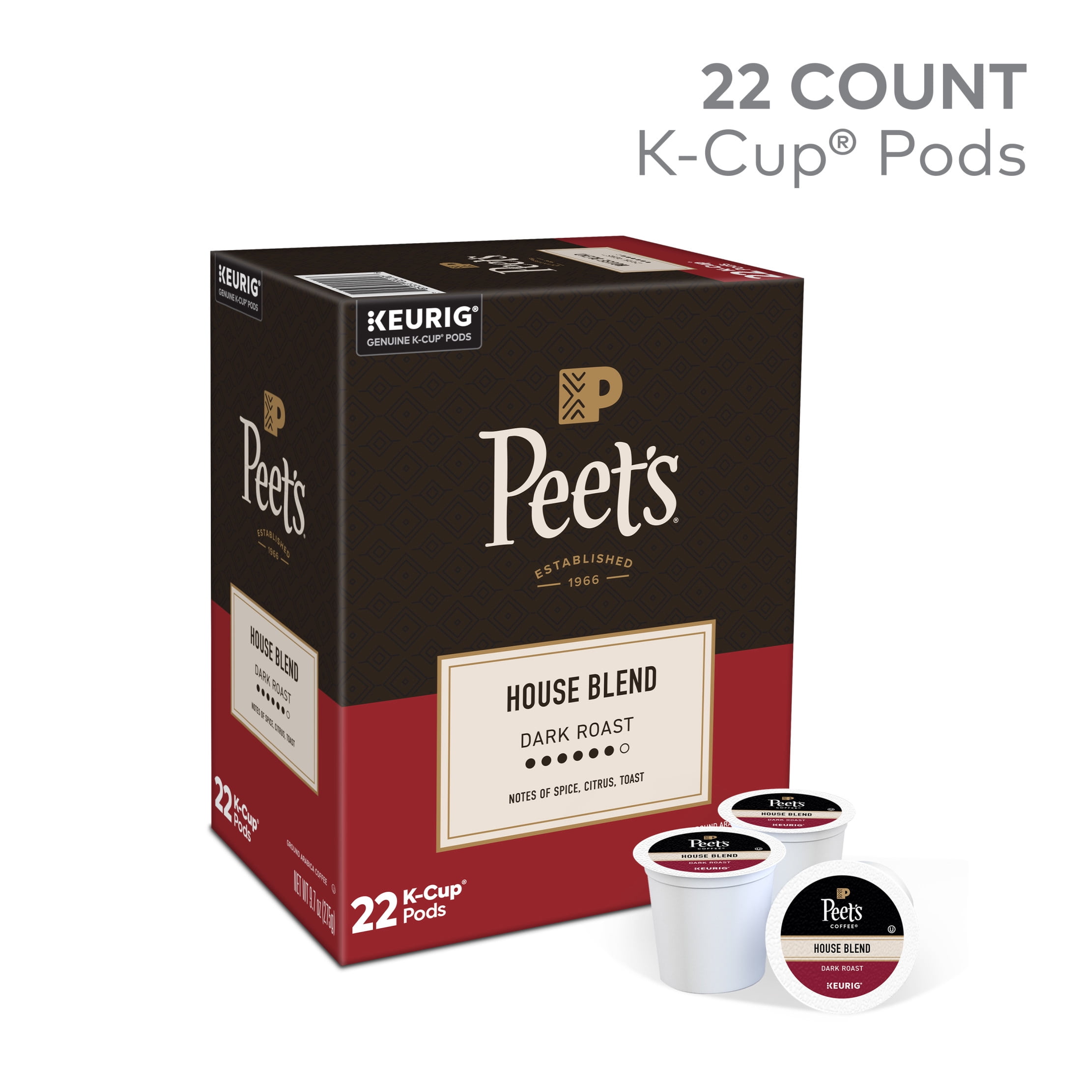 Peet's Coffee, House Blend Dark Roast K-Cup Coffee Pods, 22 Count