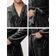 thumbnail image 5 of Albornoz de felpa con cuello chal para hombre, manga larga, albornoz de franela y forro polar con cinturón Negro M Unique Bargains Pijama, 5 of 5