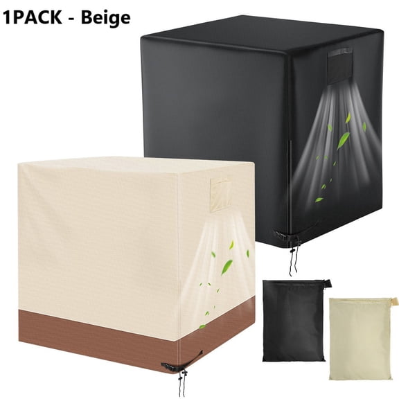2WIN2BUY Air Conditioner Cover, Heavy Duty Waterproof Outdoor Central AC Cover for Outside Units, Weather Resistant 210D Square Beige 36"x 36"x 39"