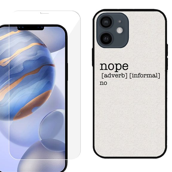 Slim-Fit Protective Phone Case (Black) compatible with iPhone 12 / iPhone 12 Pro, with Tempered Glass Screen Protector, by OneToughShield ® - Dictionary/Nope