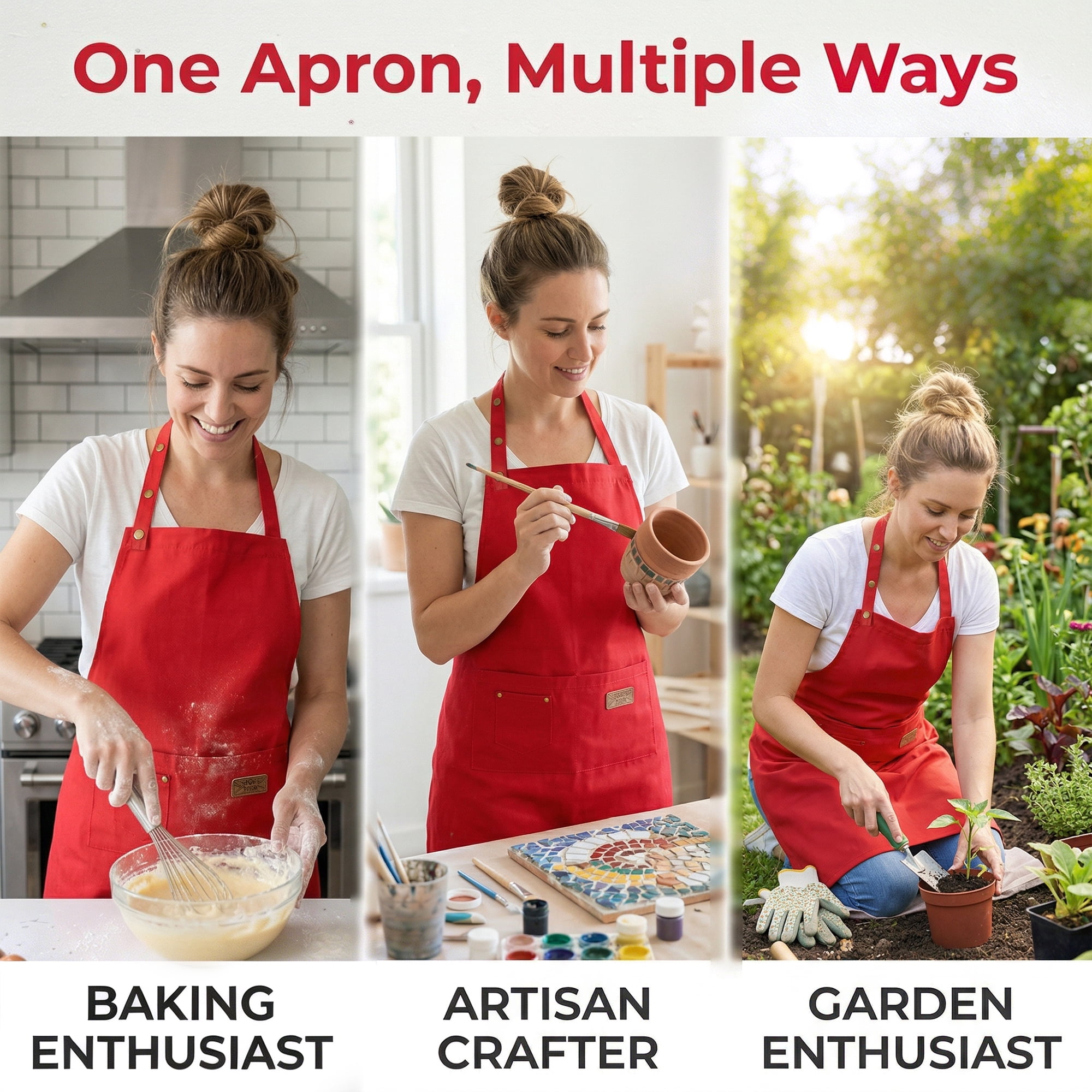 Unique Bargains Adjustable Cooking with Spacious Pockets Red