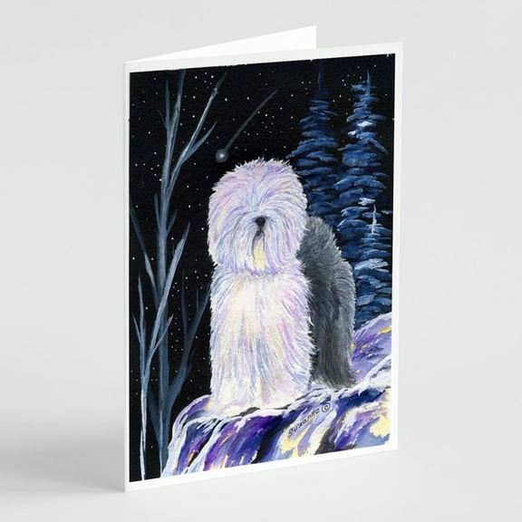 Starry Night Old English Sheepdog Greeting Cards and Envelopes Pack of 8