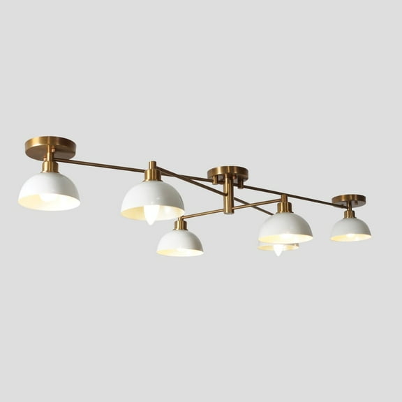 Six Arm Half Dome Shade Sputnik Brass Flush Mount Ceiling Chandelier Wall Lamp