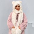 thumbnail image 5 of Women's Scarf Hat And Gloves Set Winter Flannel Hat Hood Hat Scarf 2 In 1 Hooded Scarf For Women White Hat With Ears, Women's Accessories Scarf ,Hat,& Gloves, 5 of 5