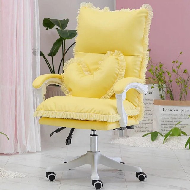 Fashion New Product Pink Lace Computer Chair Girl Bedroom Game Chair Office Home Study Chair Soft PU Sofa Game Chair Promotion My Lux Decor Round