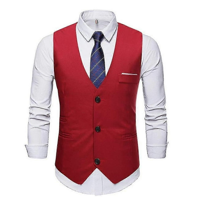 Gilet de Costume Sans Manches pour Hommes Rouge Vin 4TG