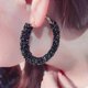 thumbnail image 3 of Sparkle Hoop Earrings For Women Punk Rock Big Crystal Black White Color Personality Retro Exaggeration Fashion JewelryZZ18, 3 of 5
