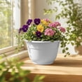 thumbnail image 5 of Voglyf 6.5 Inch Plant Pots for Indoor Outdoor,Plastic Floor Planters with Drainage Holes, Modern Round Grey Flower Pots For Succulents Vegetables Herbs House Plants Home Balcony Decor,White, 5 of 6