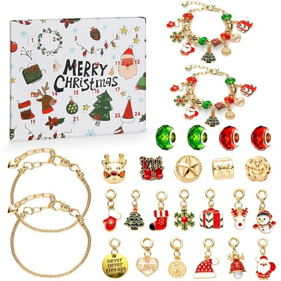Christmas Advent Calendar 2025 Bracelet for 6-18 Year Kids Girl, 24 Days Christmas Countdown Calendar Bracelet with 2 Diy Jewelry Bracelets And 22 Charms Making Kit for Teen Girls
