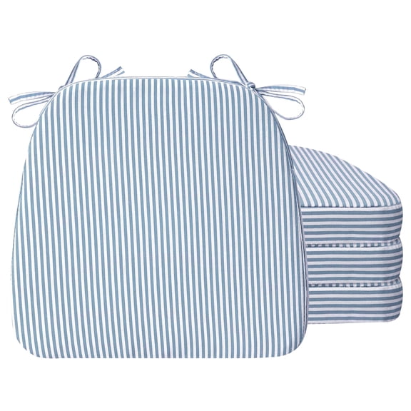 17 x 16 x 2 inch Indoor D-shaped Kitchen Dining Chair Cushion, Blue White Stripes, Set of 4