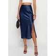 thumbnail image 3 of PRETTYGARDEN Womens Satin Skirt Summer Silk Business Casual High Waisted A Line Flowy Work Wedding Cocktail Midi Skirts, 3 of 8