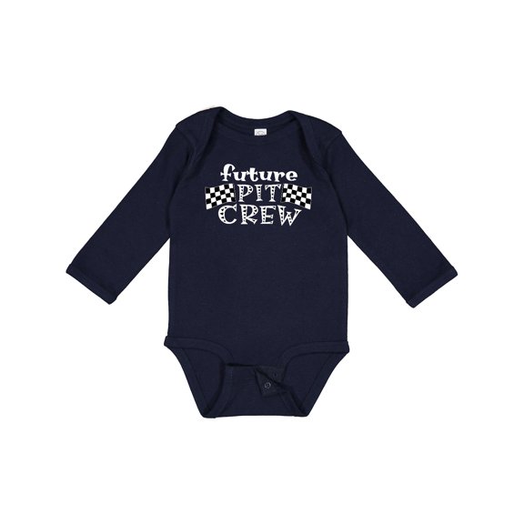 Inktastic Future Pit Crew Racing Flags Boys or Girls Long Sleeve Baby Bodysuit