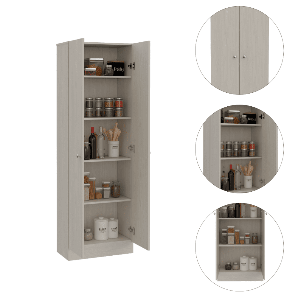 Multistorage Pantry Cabinet, Five Shelves, Double Door Cabinet White