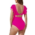 thumbnail image 5 of xiaxaixu Women Swimsuit Maternity Rompers Swimwear Solid Color Ruffles Fly Sleeve V-Neck Backless Pregnancy Bathing Suit, 5 of 5