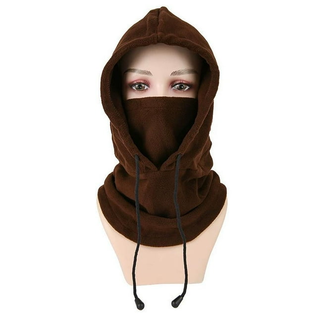 Unisex Winter Balaclava Knit Hood Face Mask - Windproof Thermal Polar Fleece Neck Gaiter for Motorcycle Riding, Skiing, Cold Weather Protection - One Size Adjustable Drawstring Headgear - Black/Grey