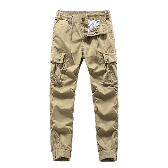 GUZOM Mens Cargo Joggers Pants Khaki, Utility Joggers with Elastic Waist & Zipper Ankle, Tapered Casual Jogger Pants for Men S-XXXL,Size 2XL