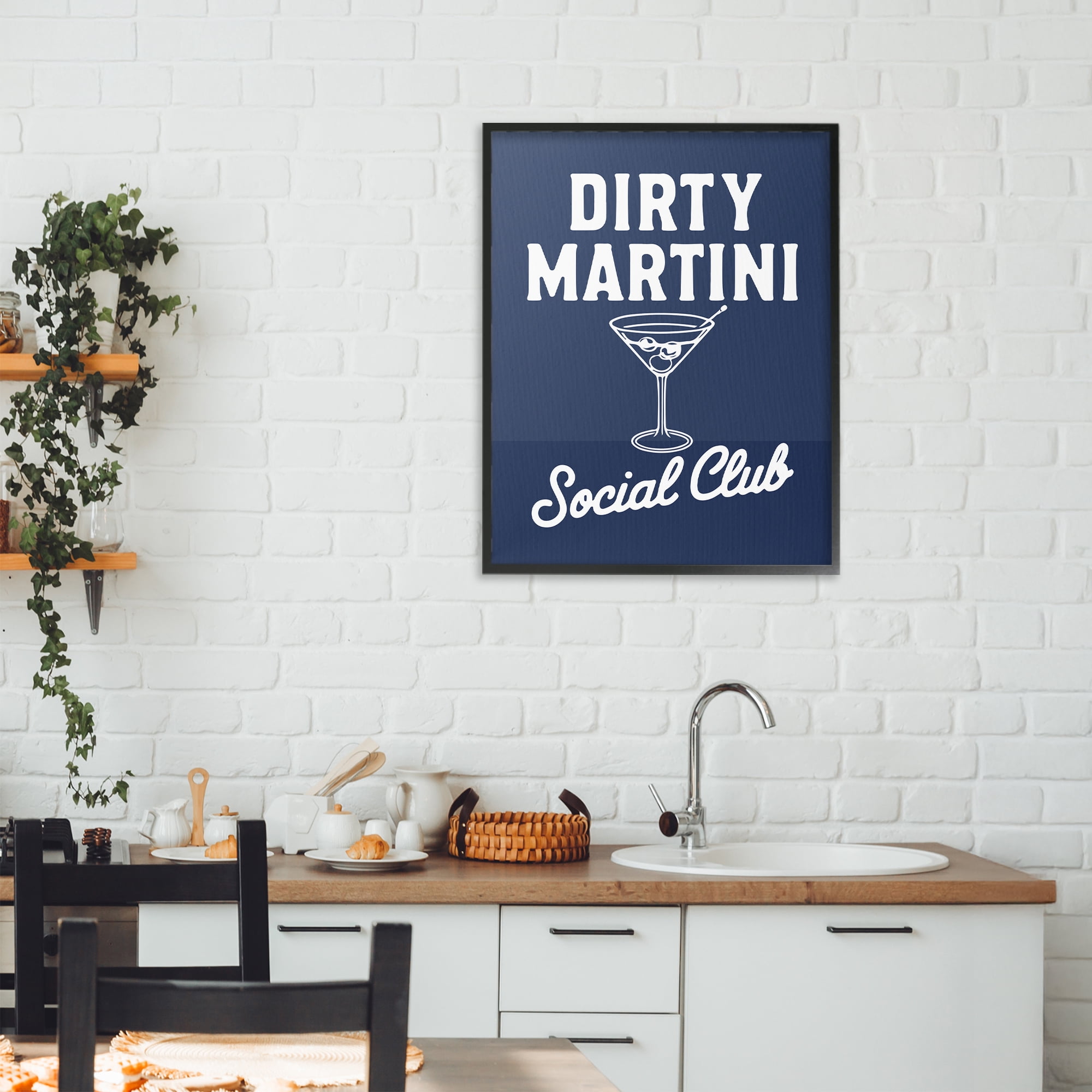 Stupell Industries Retro Dirty Martini Club Black Framed Giclee Art, design by Lettered and Lined