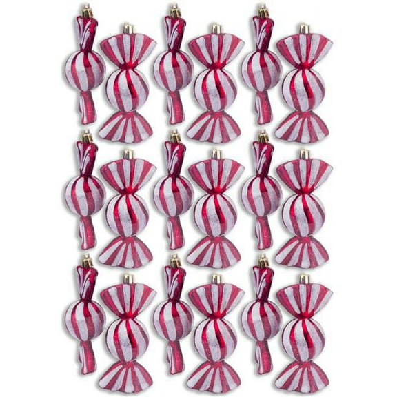 Queens of Christmas ORN-18PK-CDY-RE 4 in. Red Candy Ornaments with White Glitter, Pack of 18