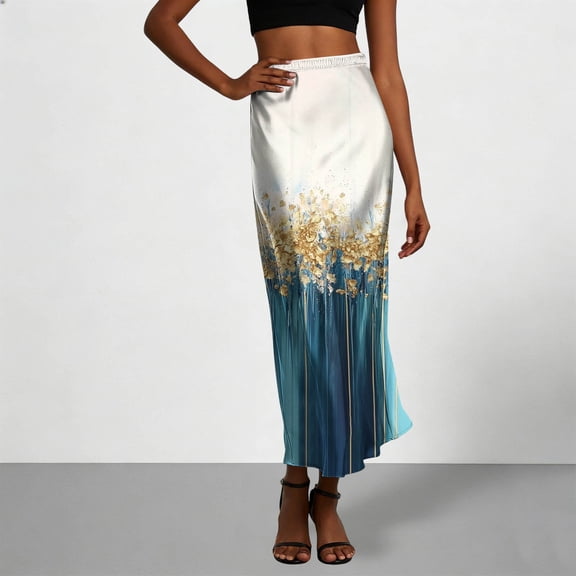 Qulqfy Womens Summer Maxi A-Line Long Skirts High Waisted Wrap Flowy Boho Stretchy Skinny Mint Green Skirts for Women L