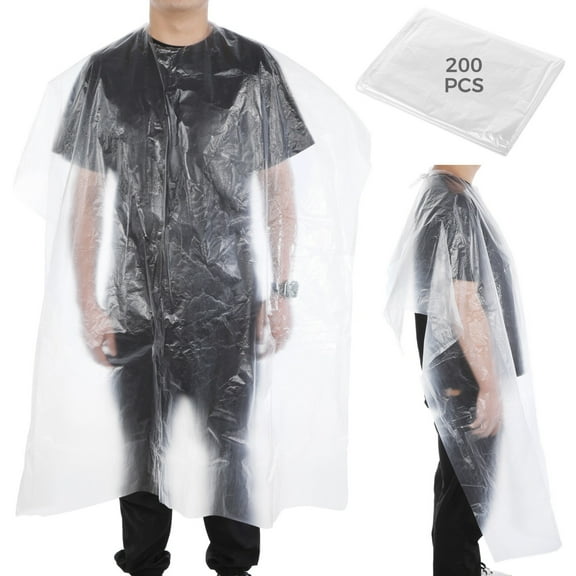200 PCS Disposable Hair Salon Capes, Clear Plastic Hair Salon Capes, Waterproof Hair Cut Cape Shawl Apron, 47 x 59 Inches Universal Thickened Barber Cape for Hair Cutting Dyeing Styling
