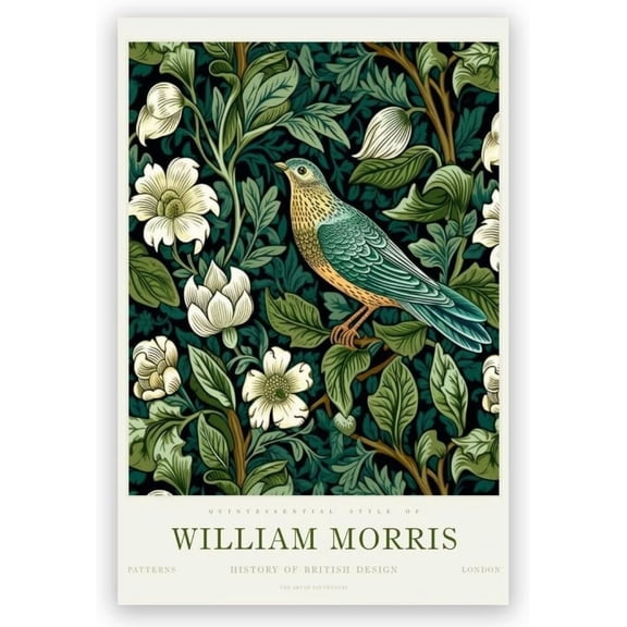 William Morris Butterfly Wall Art - Vintage Textiles Poster for Living Room & Bedroom - 8x12in Unframed