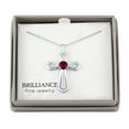 thumbnail image 3 of Brilliance Simulated Ruby and CZ Sterling Silver Cross Pendant, 18", 3 of 3
