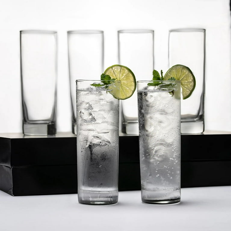 Obsidian Glassware Collins Glasses 14 Ounces - Seltzer Highball Double Cocktail Glass Set of 4, Tall Skinny Strait Up Glasses.