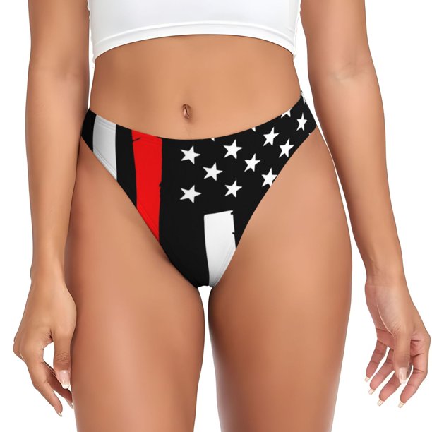Balery Firefighters USA Flag Tangas de Algodón para Mujer con Estampado – Ropa Interior Sexy, Transpirable, G-string-X-Large