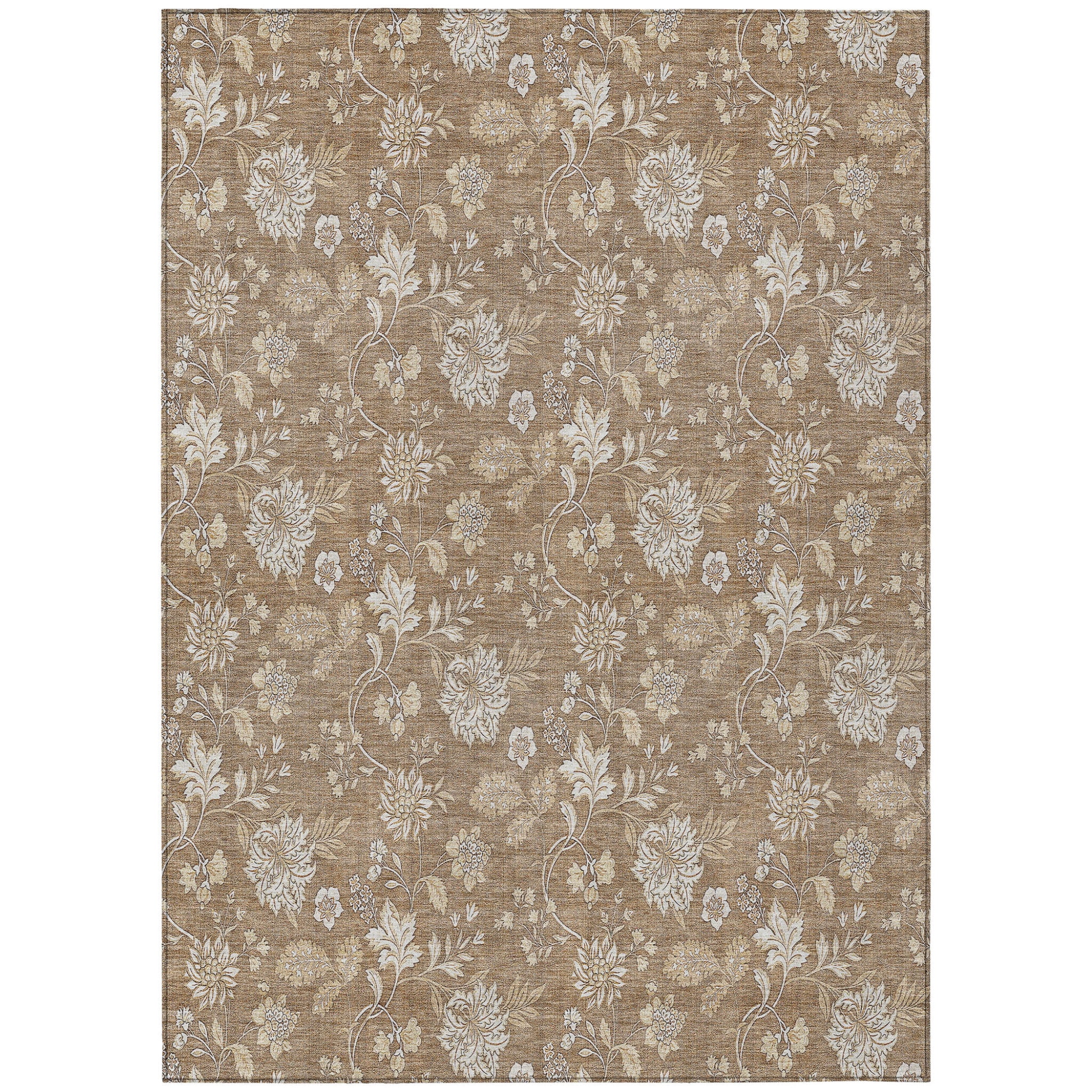HomeRoots 581420 5 x 8 ft. Floral Washable Indoor & Outdoor Rectangle Area Rug, Copper & Beige