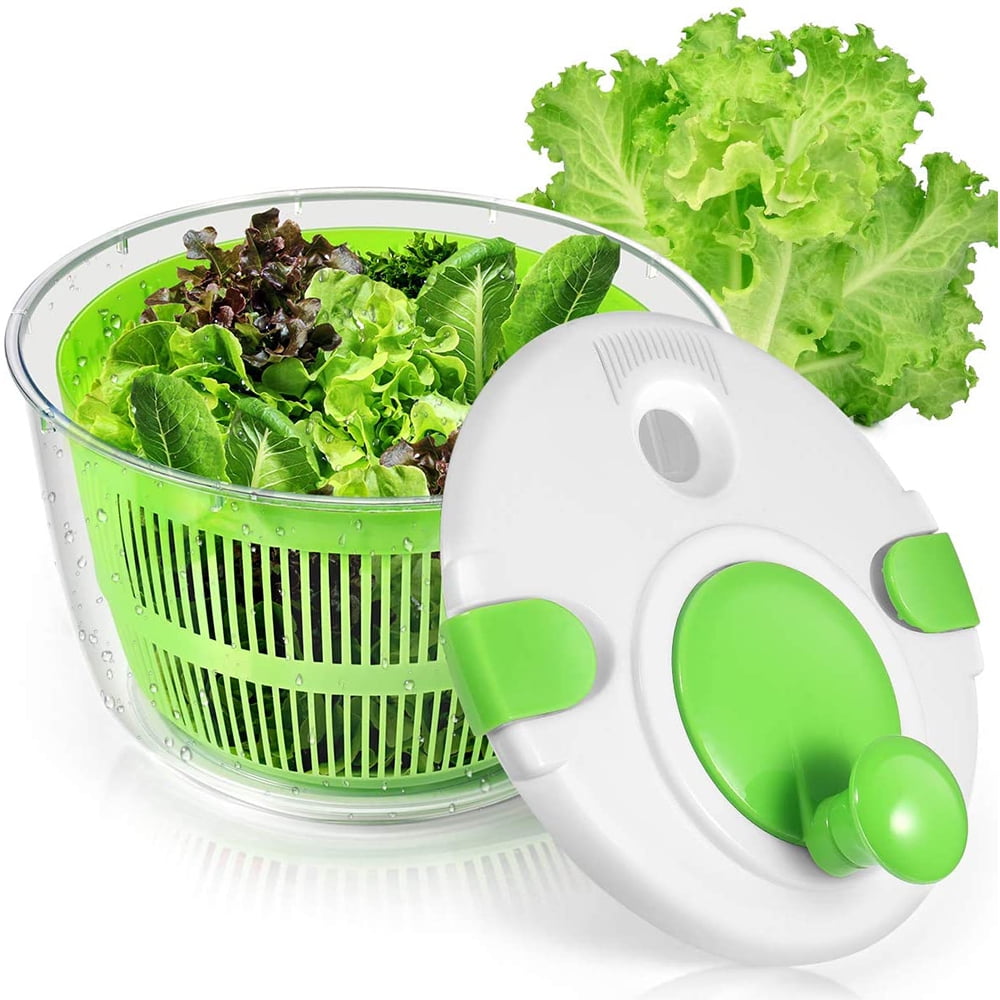 BPA Free Upgraded Press Design with Lockable Plastic Colander Basket & Salad Bowl Fruit Veggie Wash & Salad Making Large Salad Spinner 5L Lettuce Spinner Vegetables Washer and Dryer 