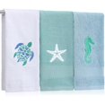 thumbnail image 1 of wonima01 3 Pcs Ocean Beach Coastal Hand Towels for Bathroom Embroidered Bathroom Summer Towels Farmhouse Decorative 13. 78 x 29. 53 Inch Absorbent Soft Cotton for Kitchen Dish Fast Drying Decor, 1 of 1