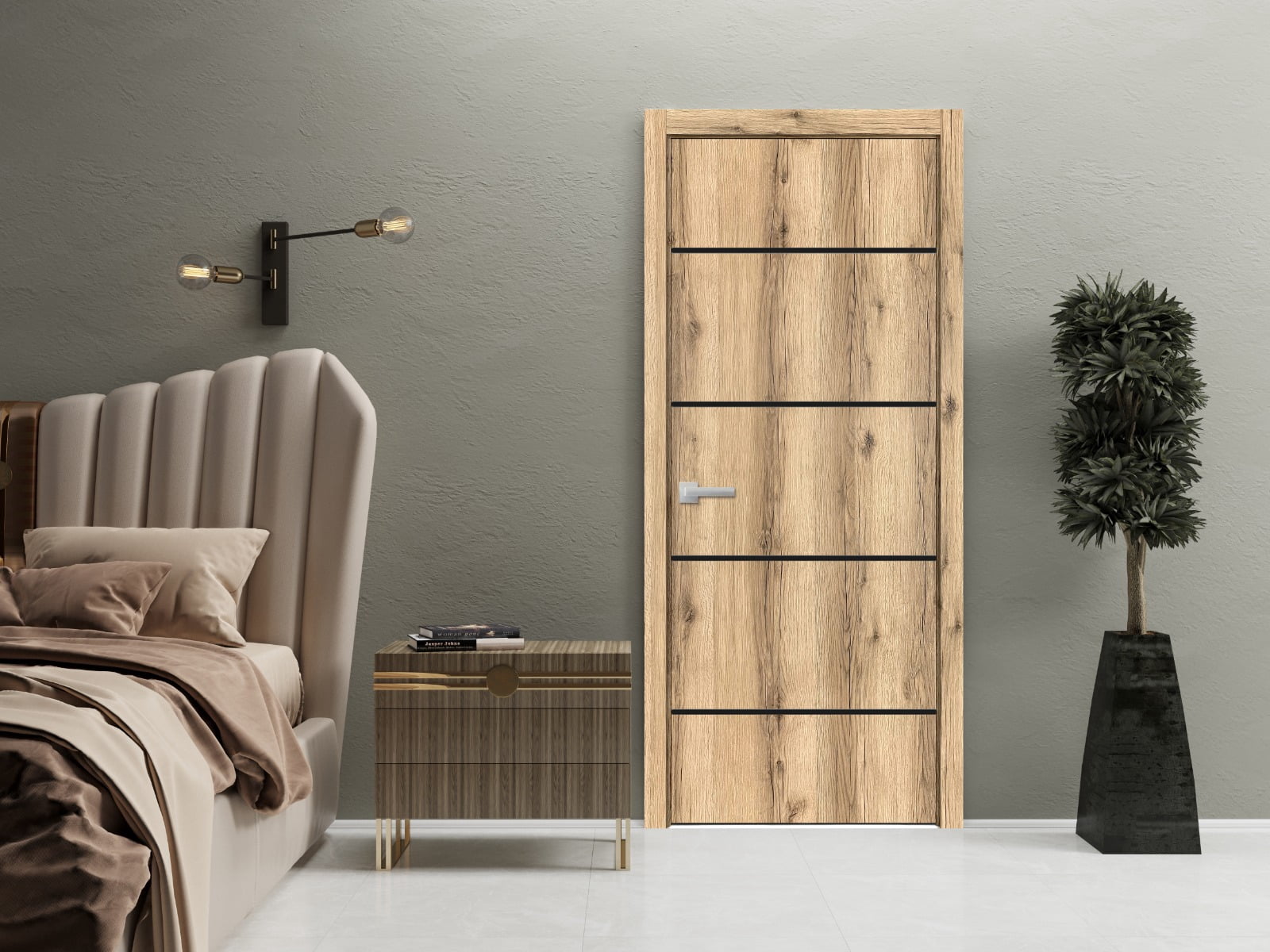 Modern Wood Interior Door with Hardware | Planum 0015 Oak | Single Panel Frame Trims | Bathroom Bedroom Sturdy Doors-18" x 80"