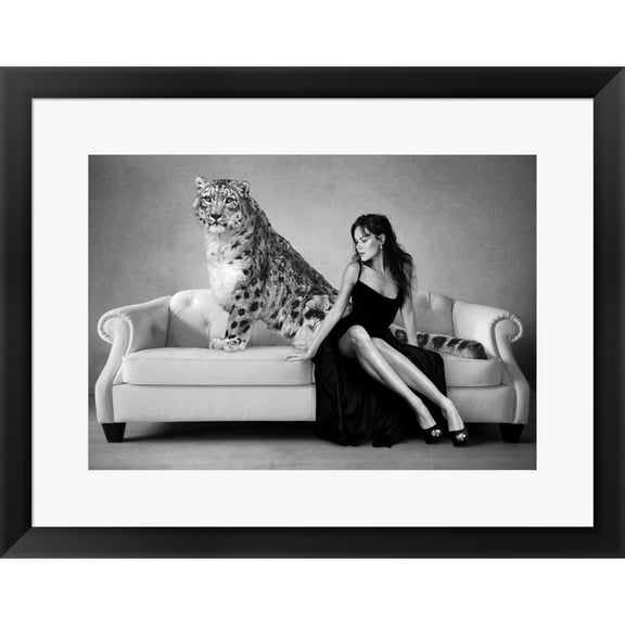 Great Art Now Snow Leopard and Lady, Paris by Julian Lauren, Framed Wall Art, 24.75W x 19.5H