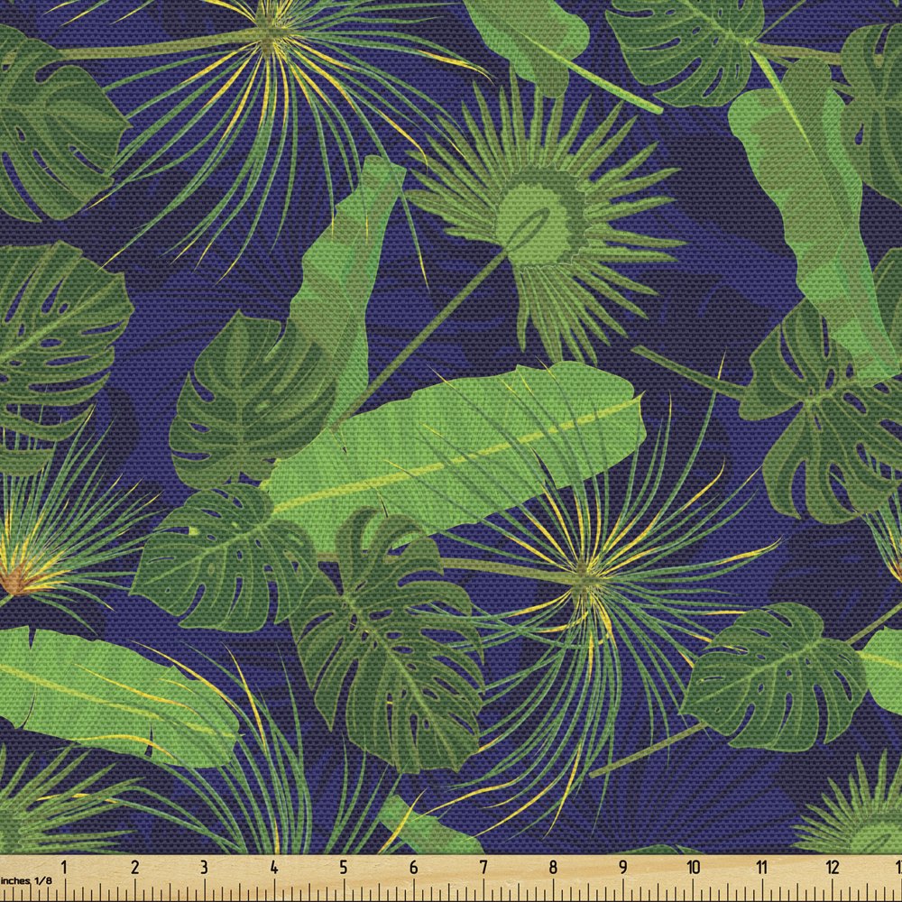 Leaves Fabric by The Yard, Entangled Arrangement of Tropical Plant