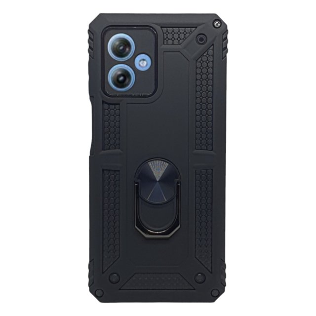 Funda Uso Rudo Con Anillo Magnético Para Motorola G54 / G84 Negro Más 2 Micas De Cristal
